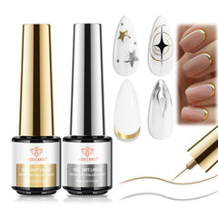 Modelones metallic gold-silver gel liner set for chic nail art designs.