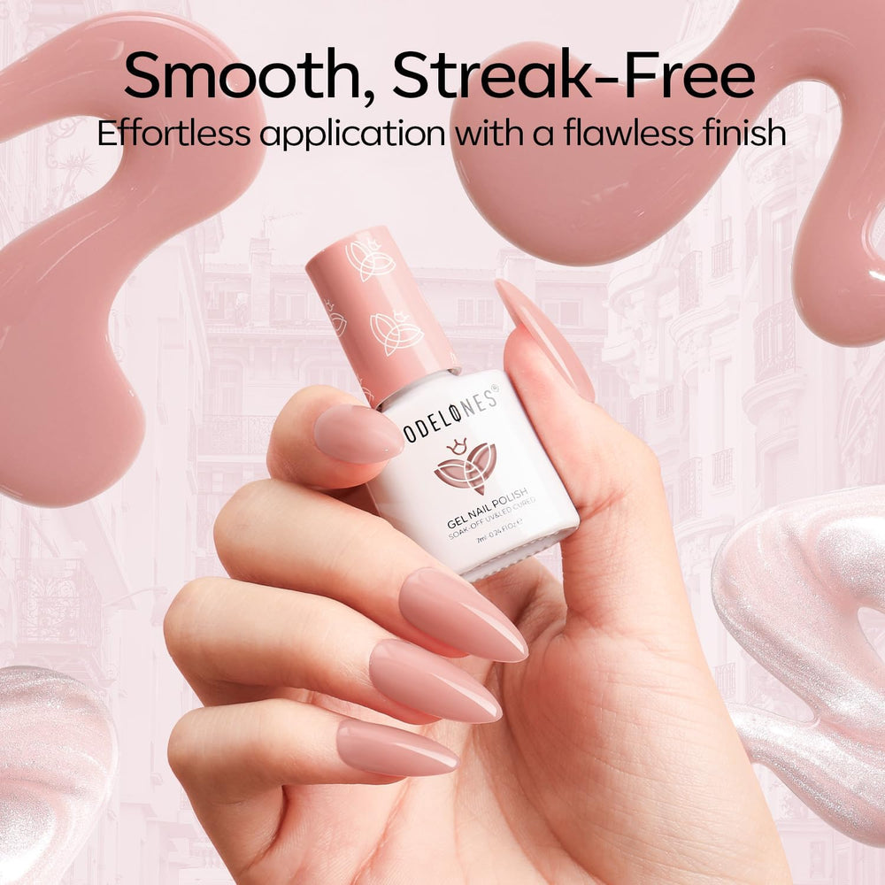 Modelones milky white nude pink glitter shades for elegant layering.