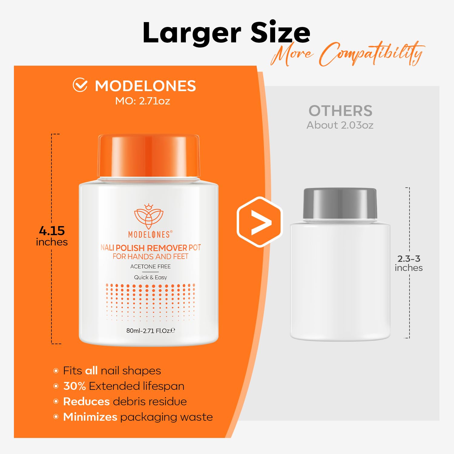 Modelones nourishing formula with jojoba oil moisturizes while removing polish.