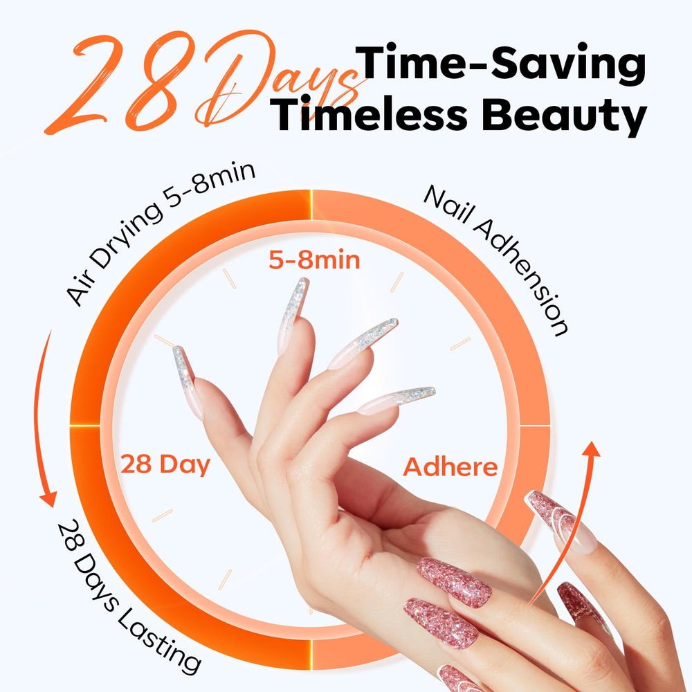 Modelones monomer liquid clear overlay for long-lasting wear potential.