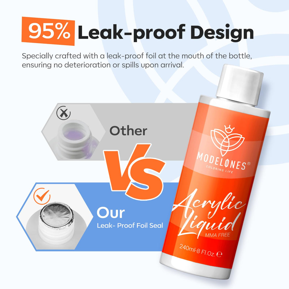 Modelones monomer liquid packaging shows value with 240ml volume.