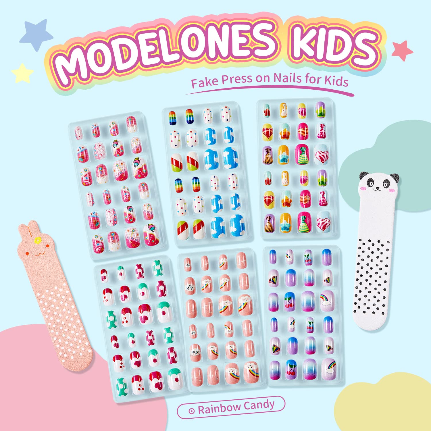 Modelones glitter gradient rainbow candy colors for playful nail art ideas.