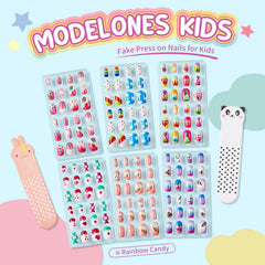 Modelones glitter gradient rainbow candy colors for playful nail art ideas.