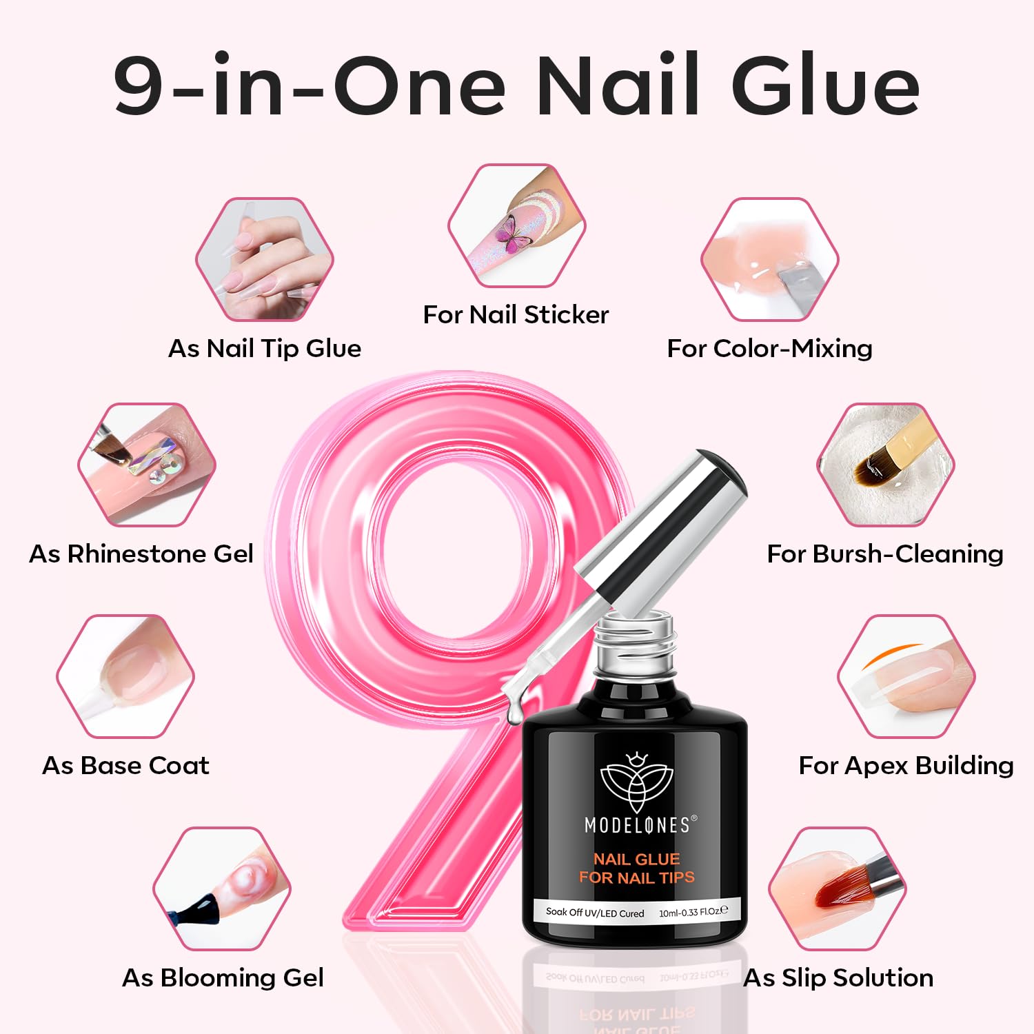 Modelones nail file included for shaping and finishing at-home manicures.