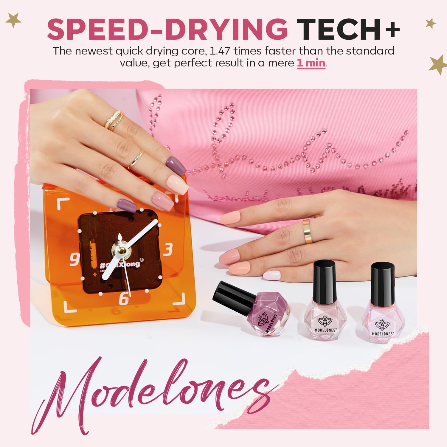 Modelones easy-glide application for salon-quality nails at home.