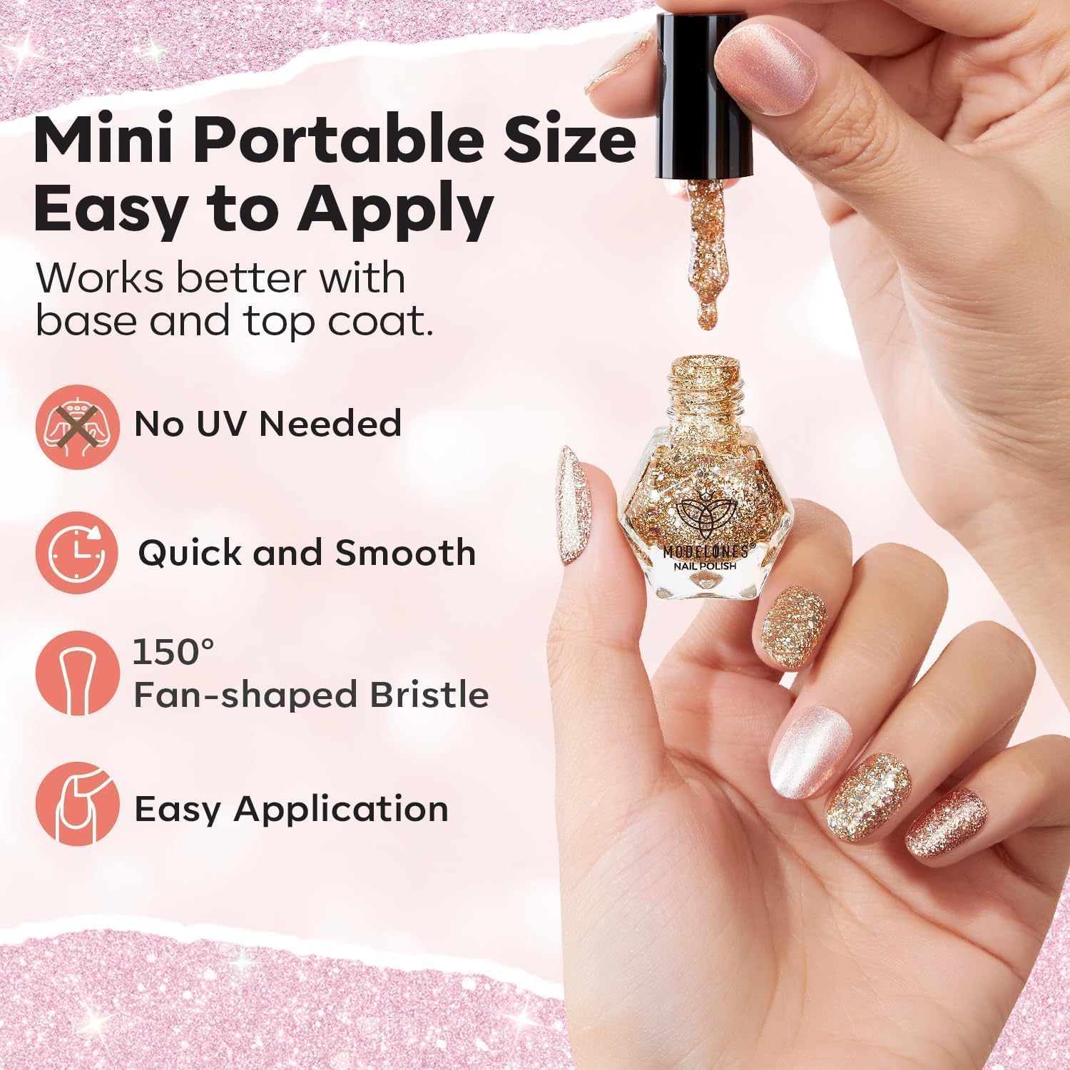 Modelones fast-dry 90-seconds formula bottle suggests quick at-home manicures