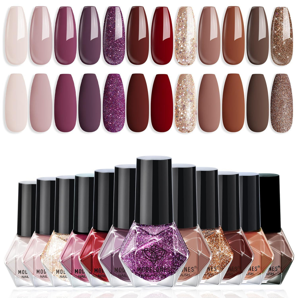 Modelones nail polish set burgundy swatches show rich fall color options