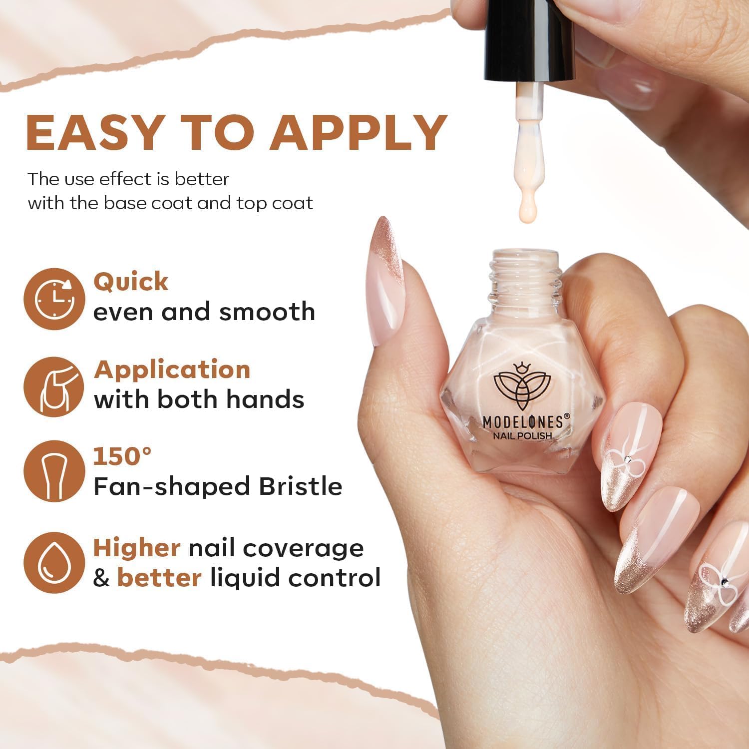Modelones nail polish set precision brush-150 image showing smooth, even coverage with a wide brush.