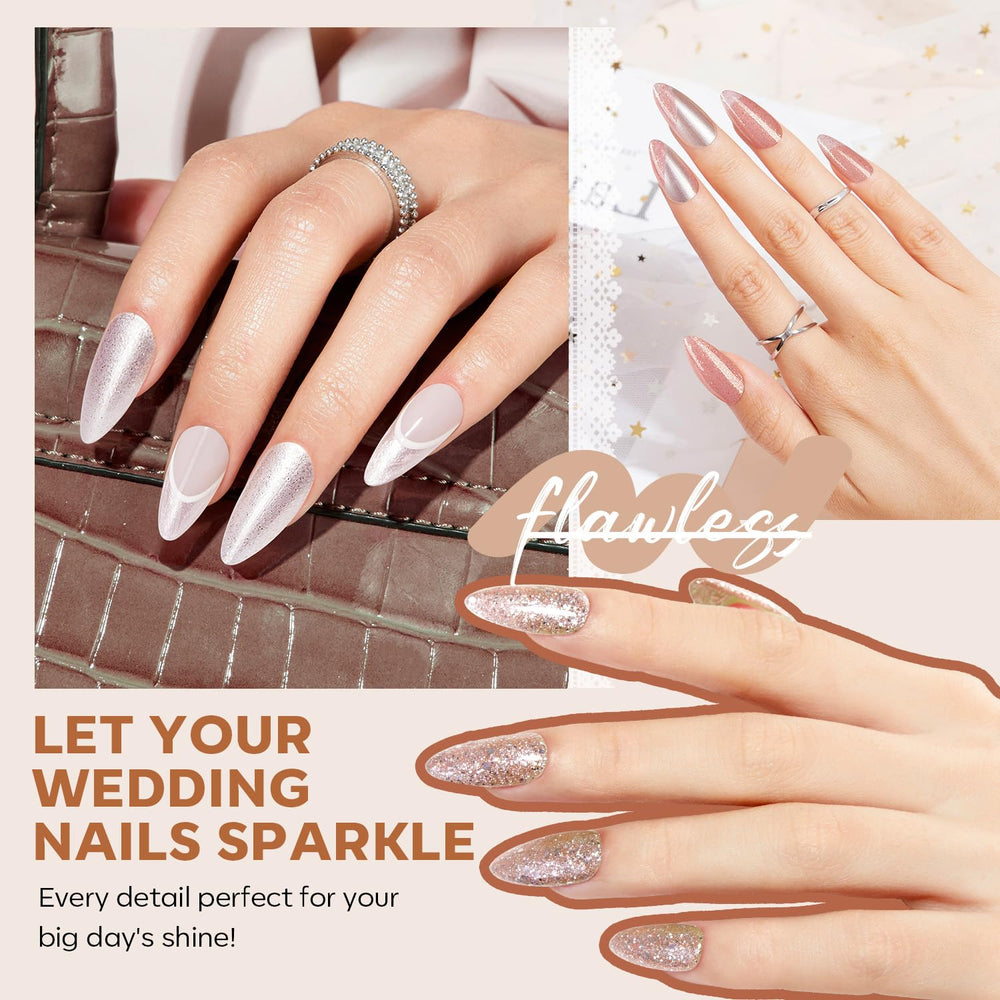 Modelones nail polish set sparkling white image with glittery white in high-shine for festive looks.