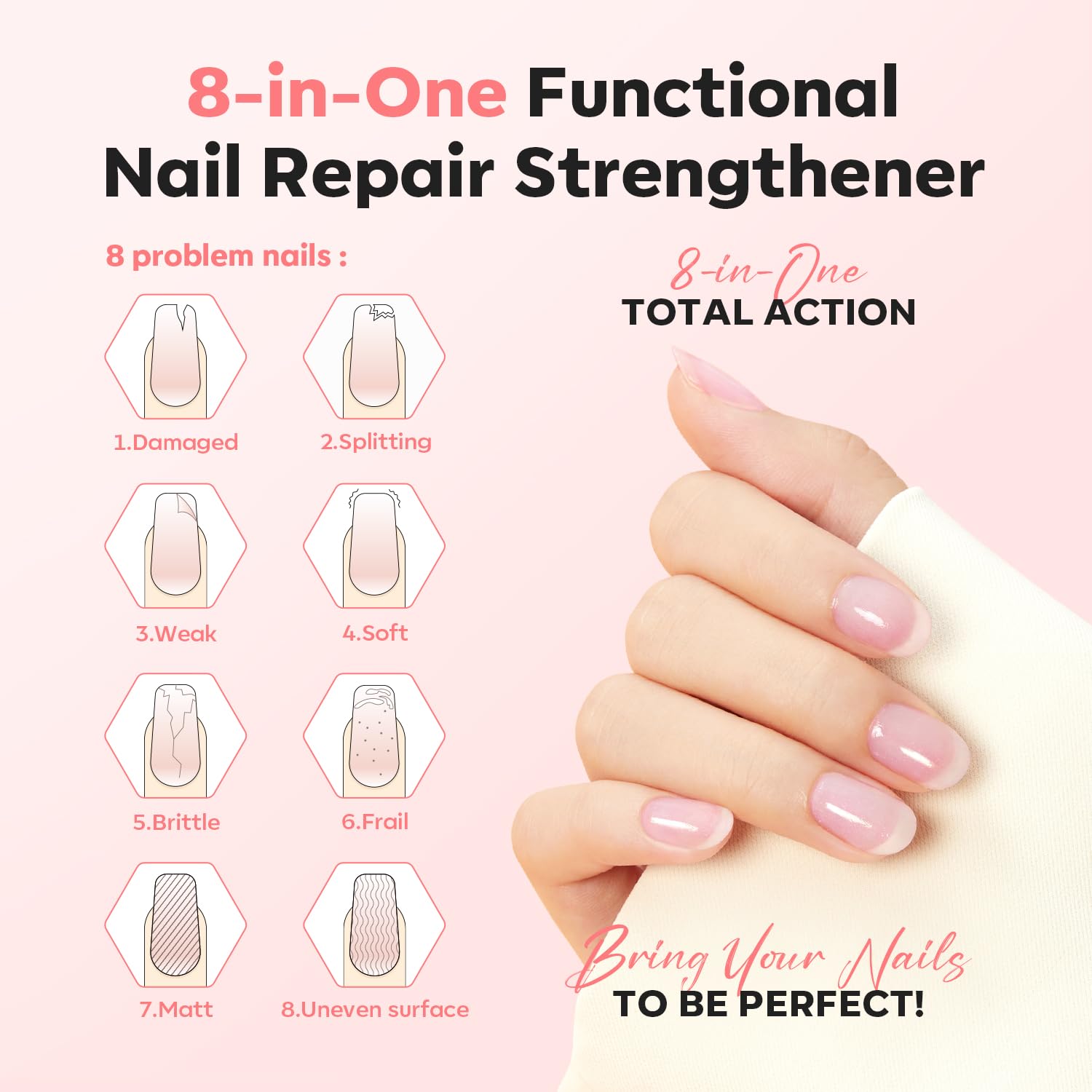 Modelones glitter pink brush applying polish for stronger, smoother nails