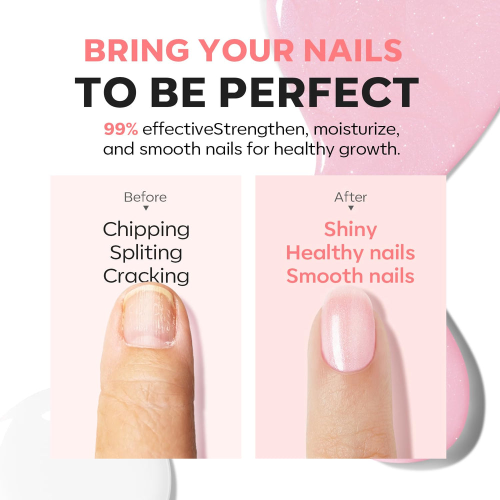 Modelones nail strengthener on natural nails showing ridge reduction and even tint