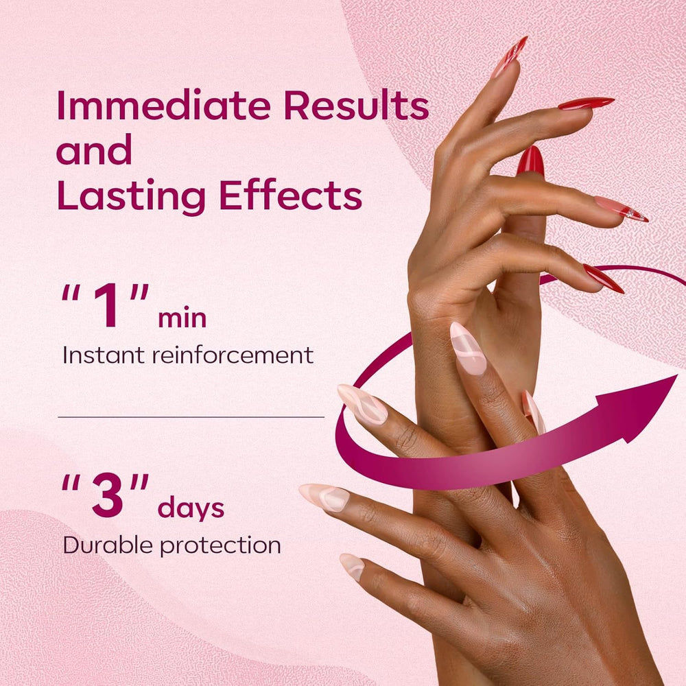 Modelones nail strengthener top coat delivering a glossy finish.