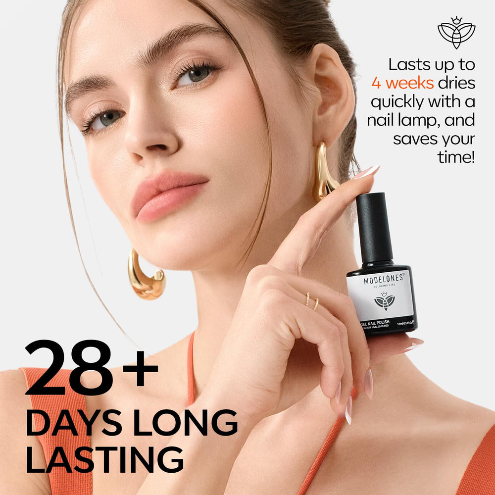 Modelones LED-friendly cure speeds up drying for long-lasting wear.