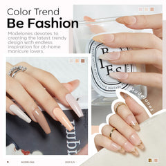 Modelones Nude Gel Nail Polish Set applying on nail highlights easy three-layer application.