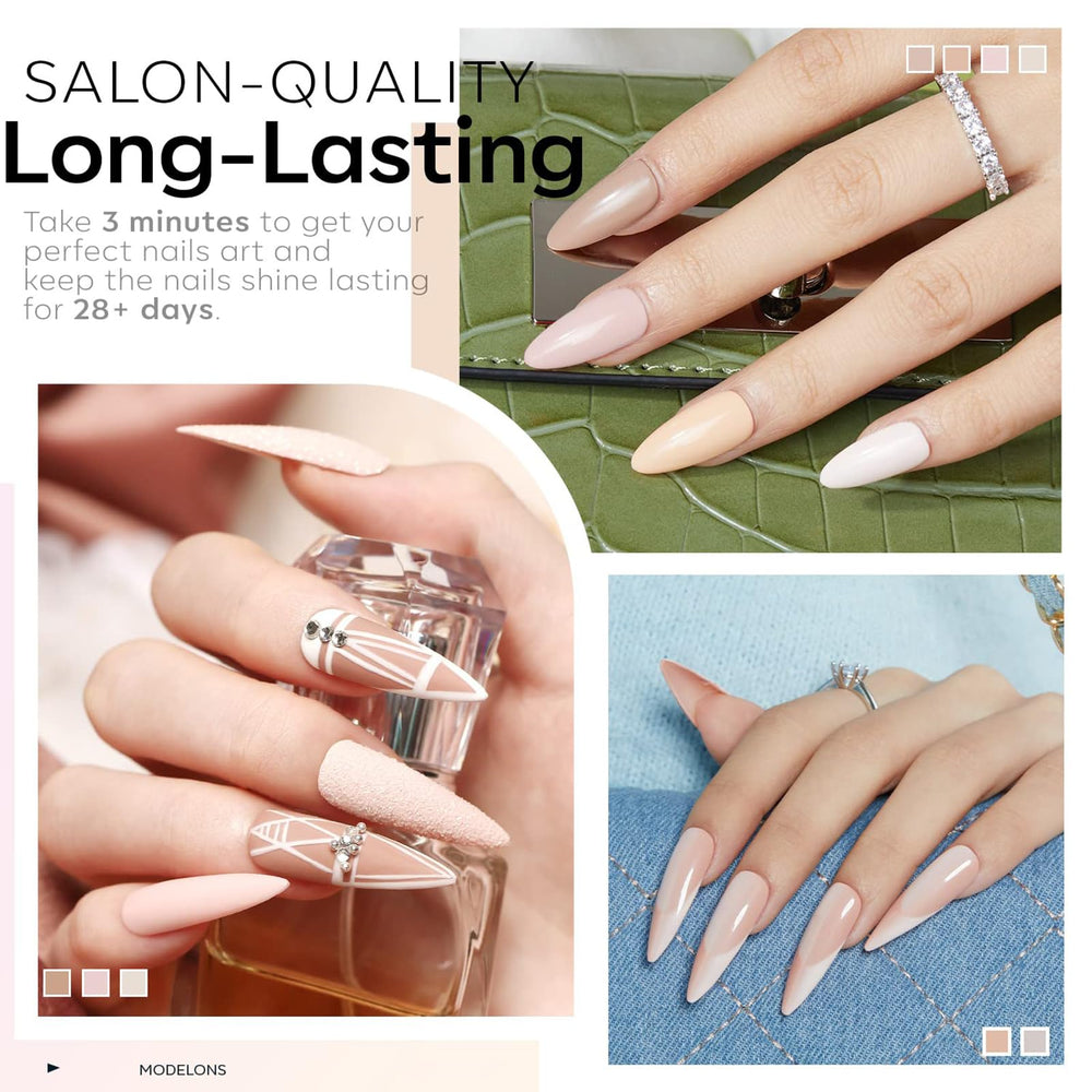 Modelones Nude Gel Nail Polish Set color swatches display versatile neutral tones for all seasons.