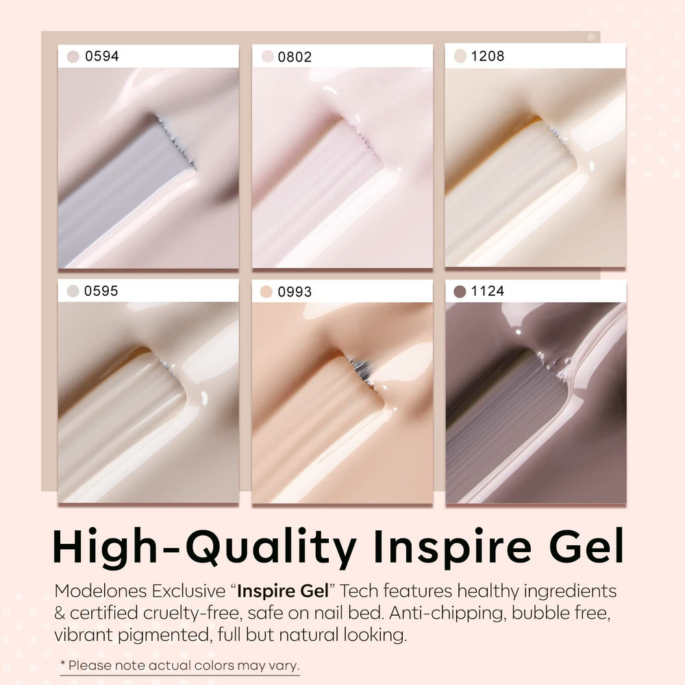 Modelones Nude Gel Nail Polish Set LED cure ensures quick durable manicure.