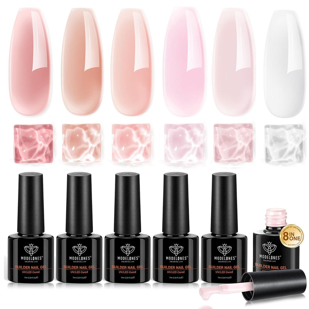 Modelones nude pink builder gel set with 6 pieces for at‑home salon nails