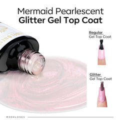 Modelones Pearl Gel Top Coat, primer plano de brillo perlado para un acabado glamoroso.