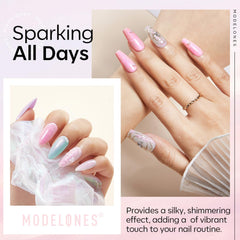 Modelones Pearl Gel Top Coat en preparación de uñas para manicura profesional en casa.