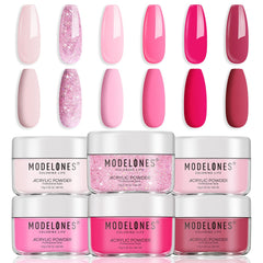 Modelones Pink Acrylic Powder 6 Colors swatch showcases versatile seasonal hues for manicure variety