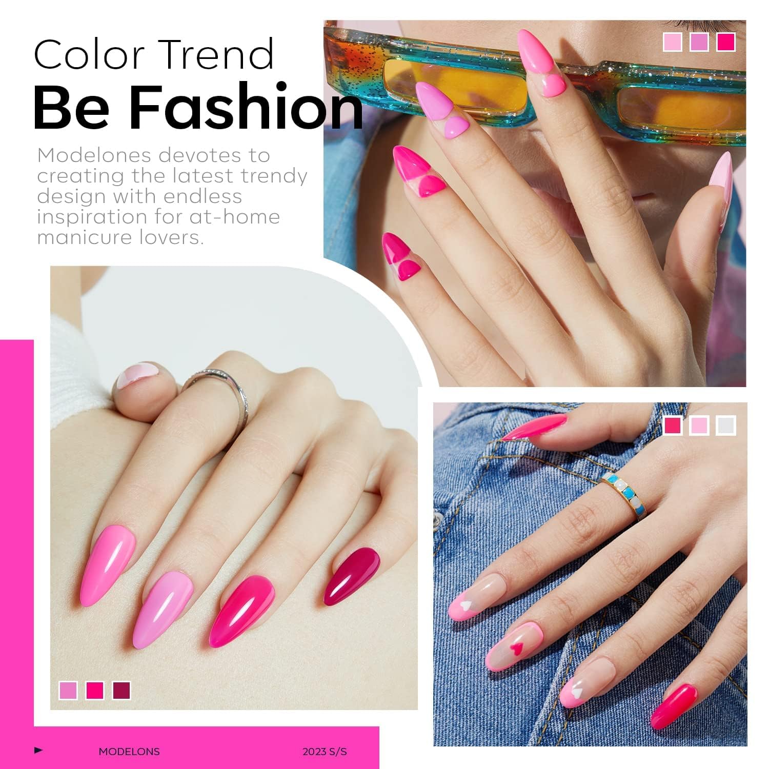 Modelones Pink Gel Nail Polish Collection Display shows six versatile shades