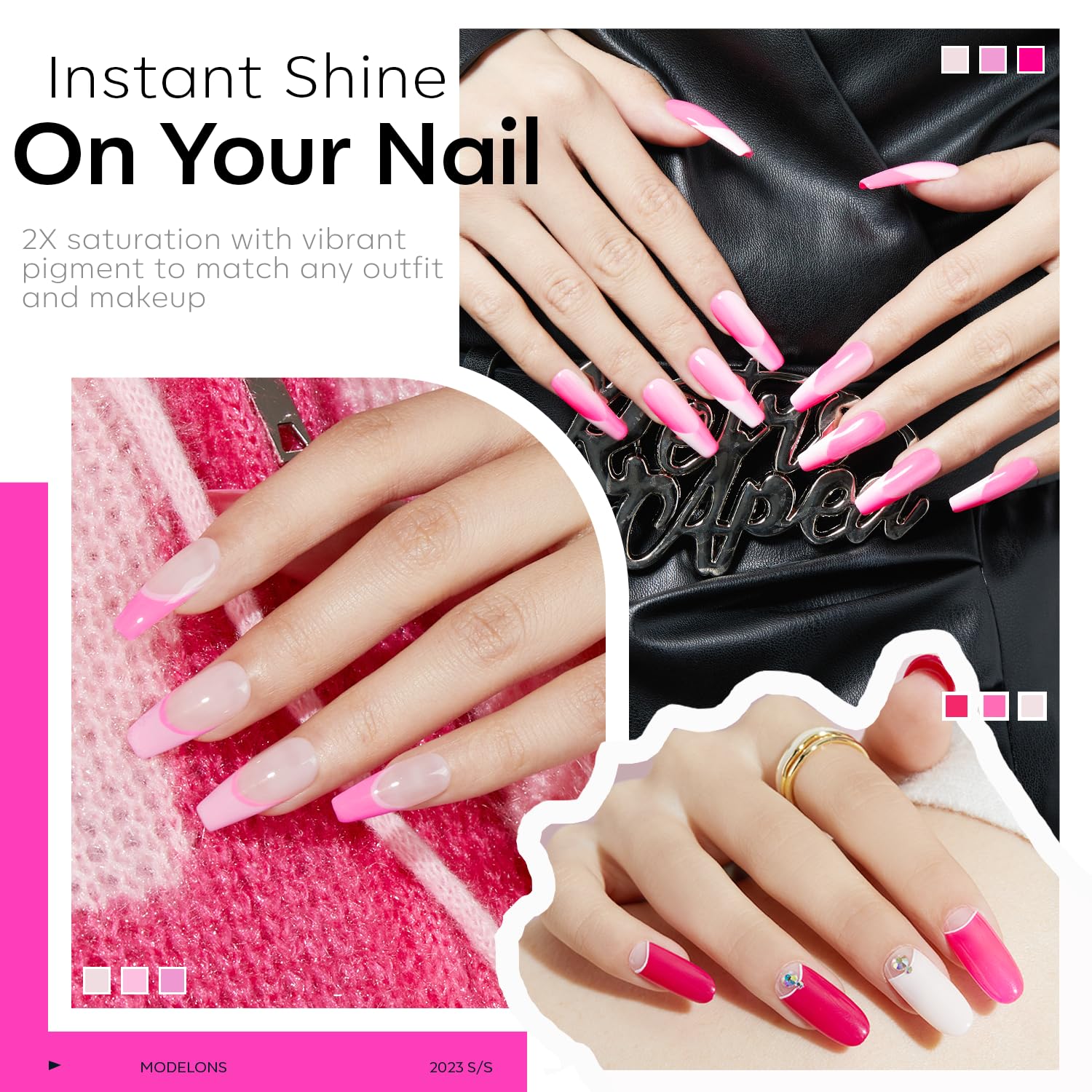 Modelones Pink Gel Nail Polish Neon Pink Swatch highlights bold style options