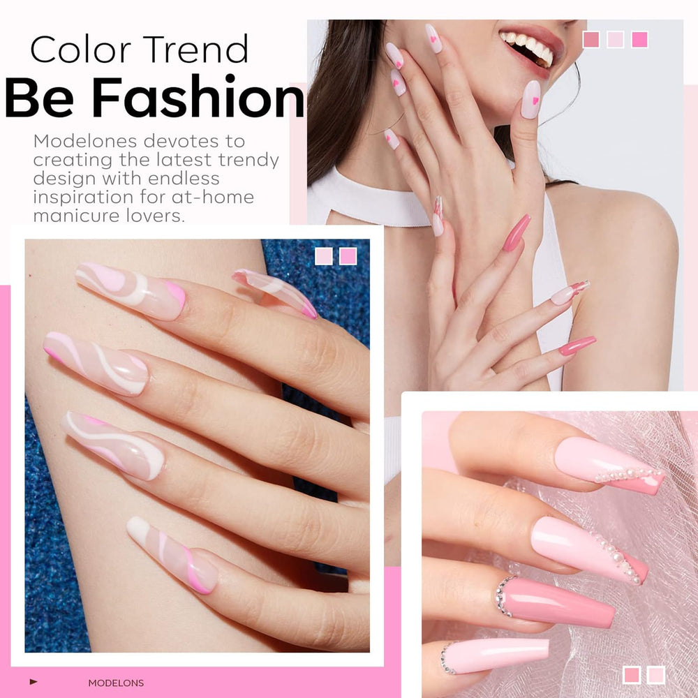 Modelones pink gel color swatches show soft pink to nude shades.