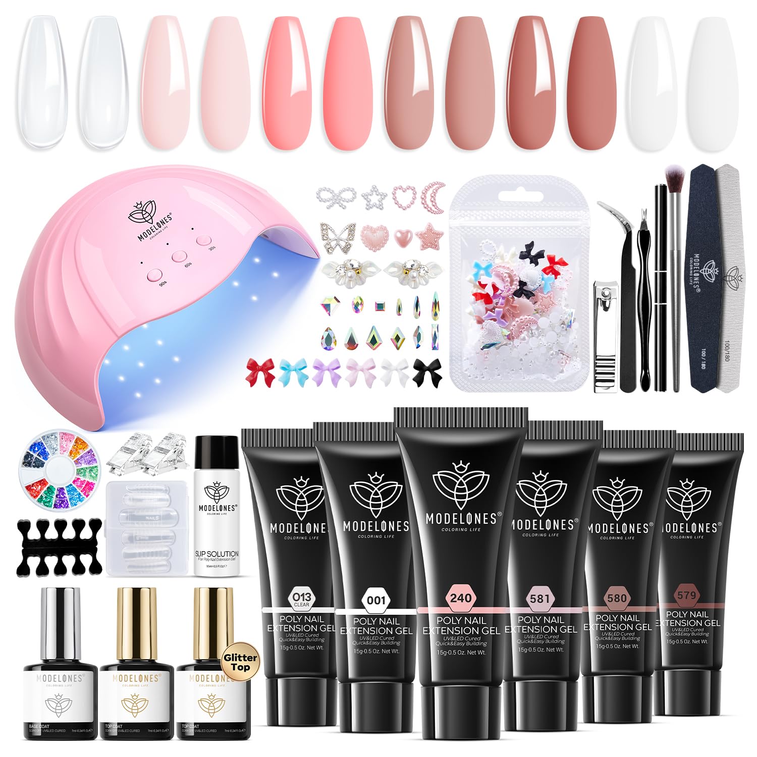 Modelones poly extension gel kit in pink-nude colors for at-home salon-worthy nails.