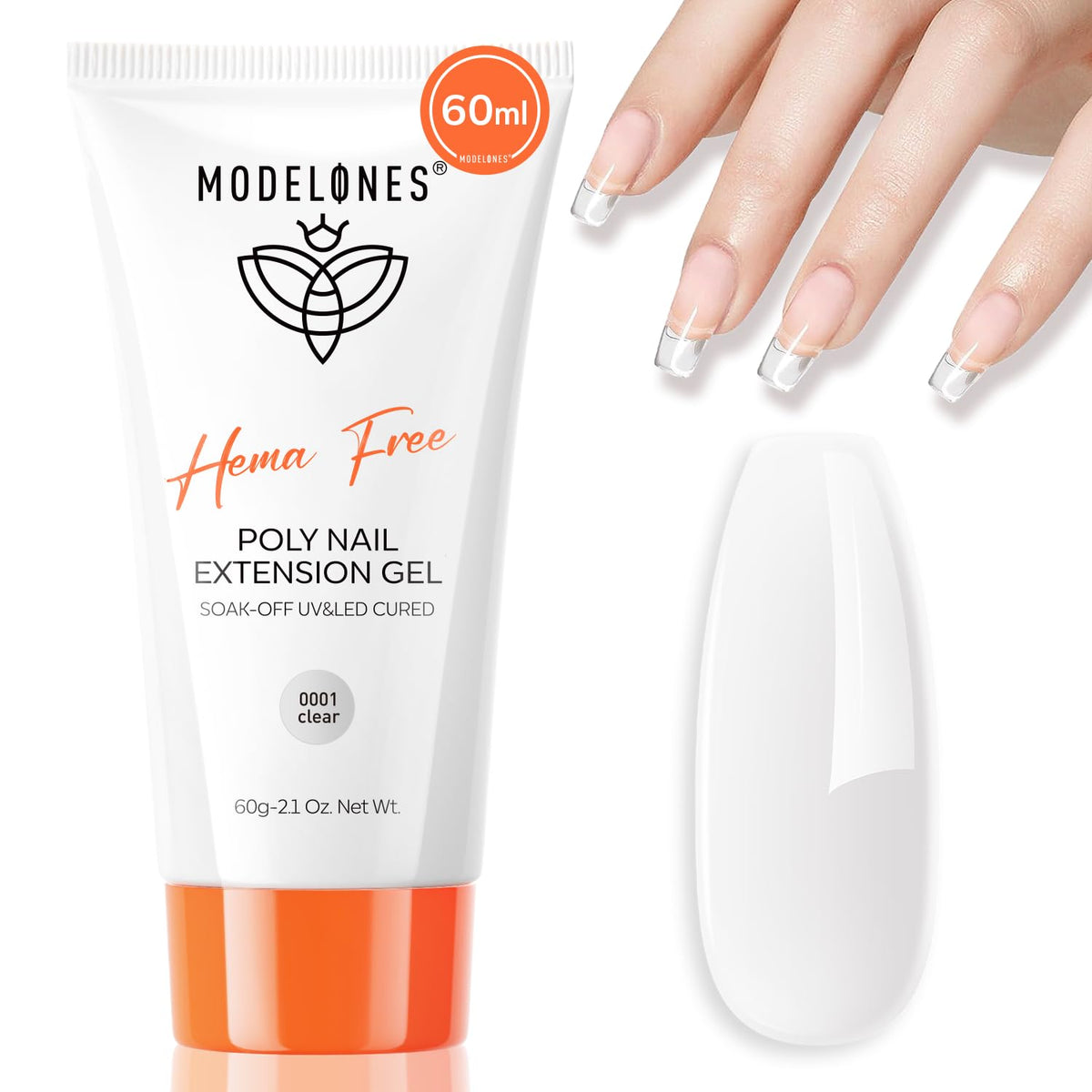 Modelones poly gel clear nail extensions showcase natural-looking nails.