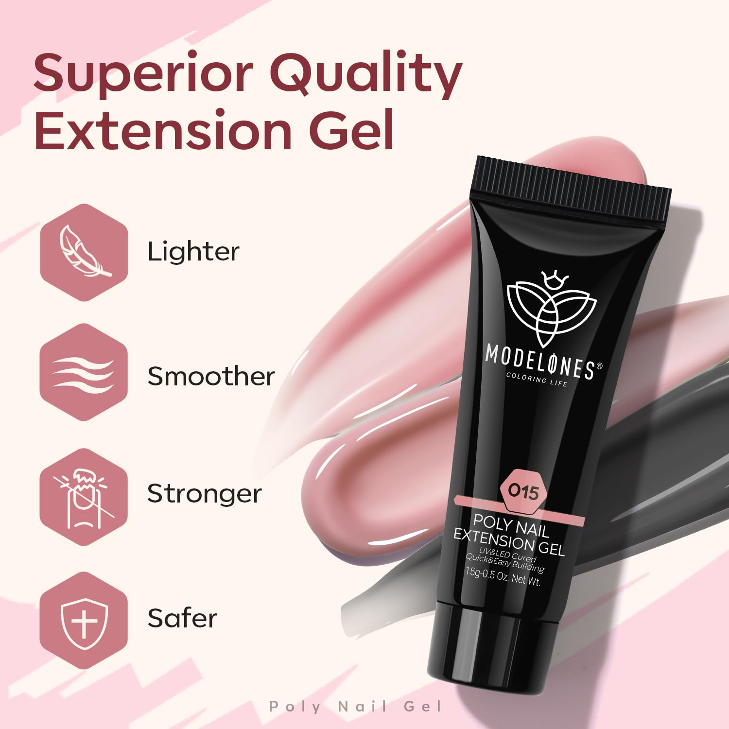 Modelones poly gel colors including nude pink clear and glitter for versatile looks