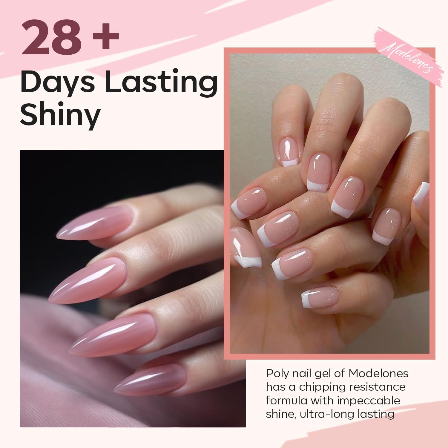 Modelones poly gel extension in progress demonstrates easy at-home nail upgrades.