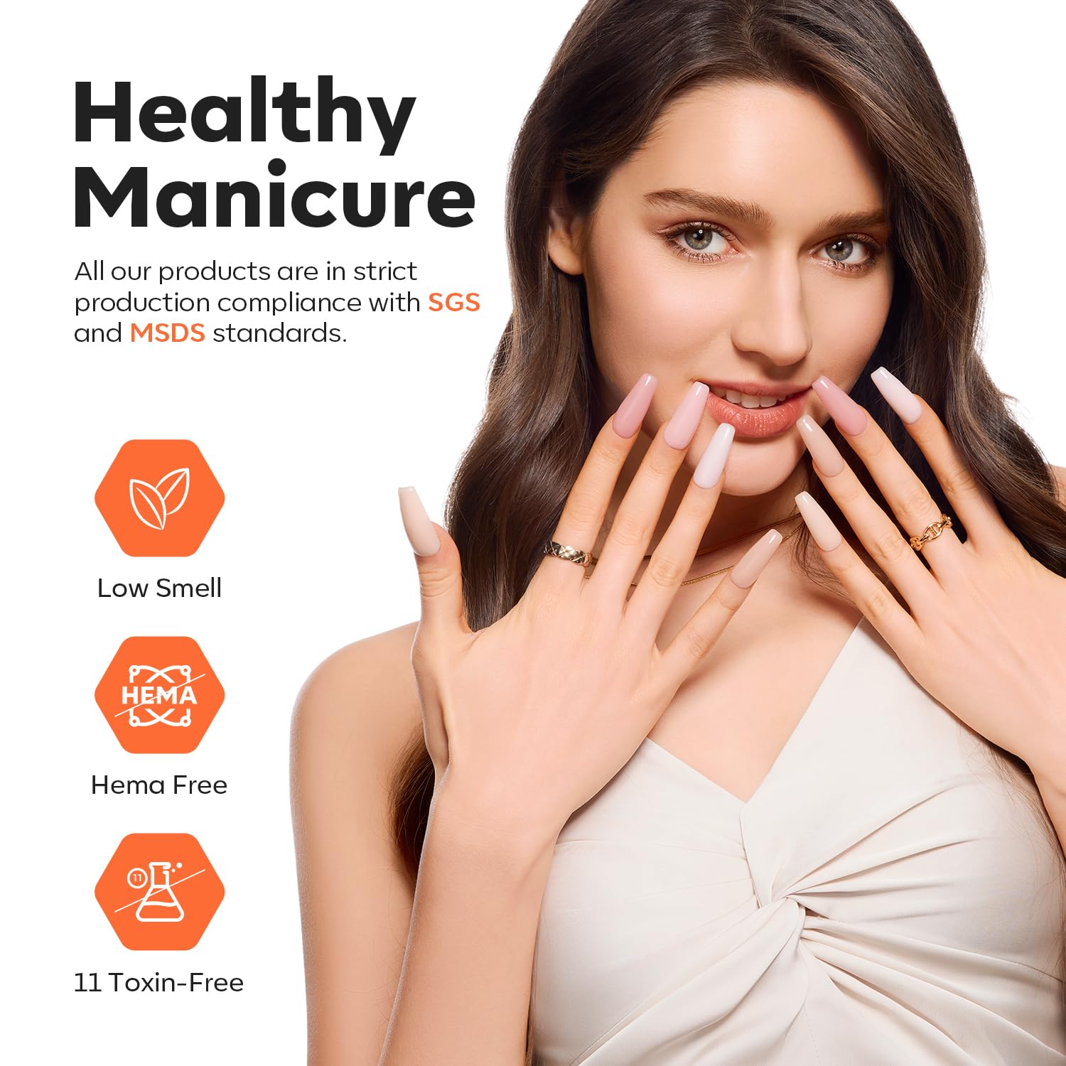 Rhinestone-friendly Modelones poly gel nail art with clear base.