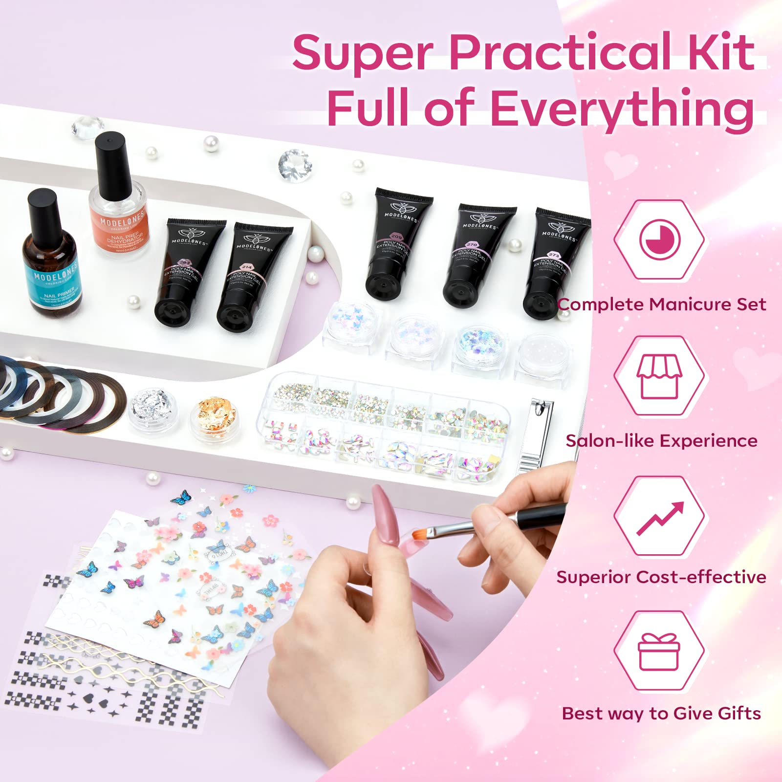Modelones poly nail gel kit dual forms 120pcs for professional extensions