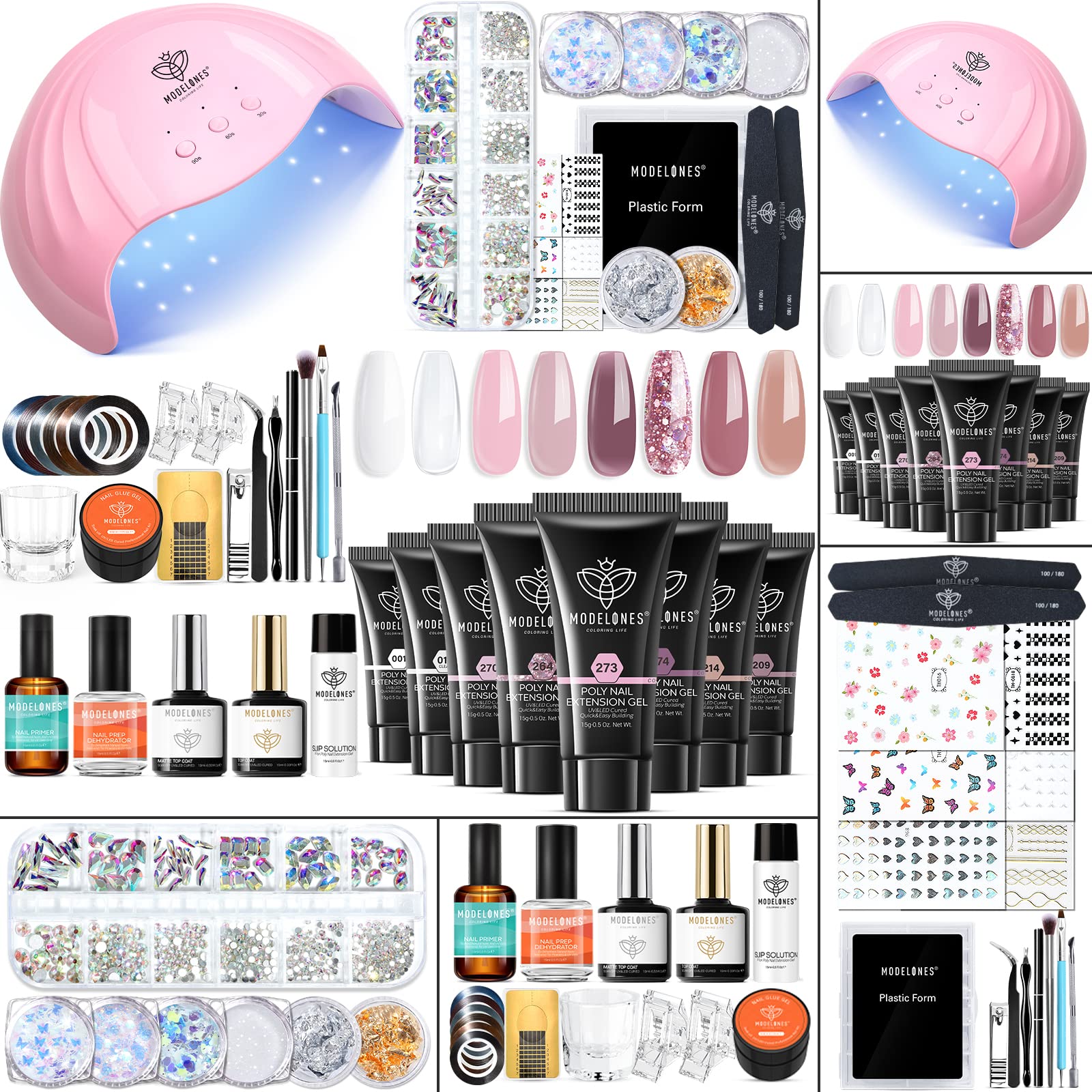 Modelones poly nail gel kit lamp 48W delivers even curing for durable salon results