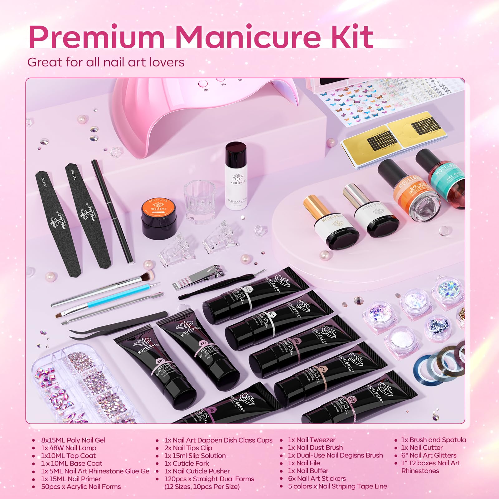 Modelones poly nail gel kit rhinestone glue for secure decorations