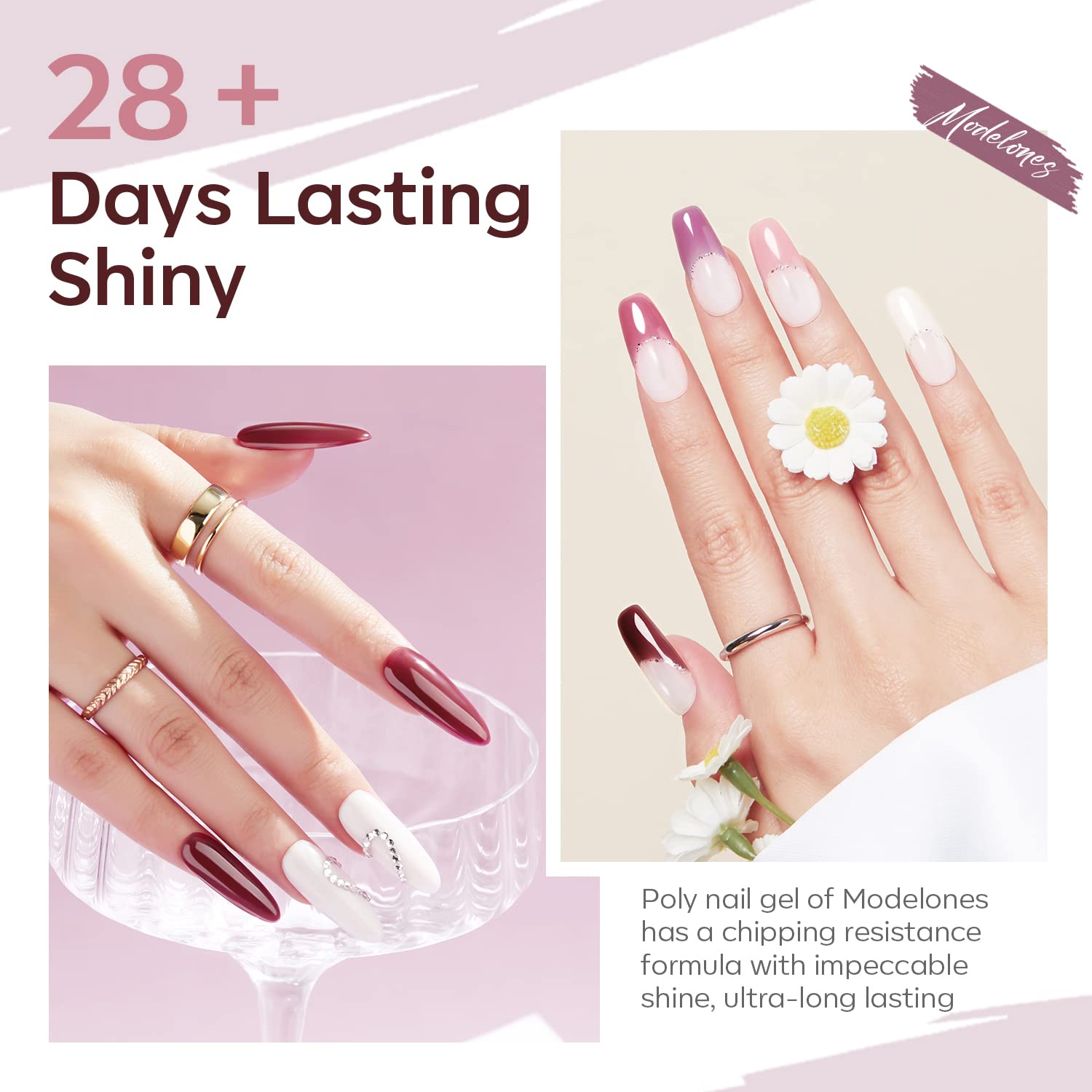 Modelones poly nail gel burgundy swatch adds depth for dramatic nails.