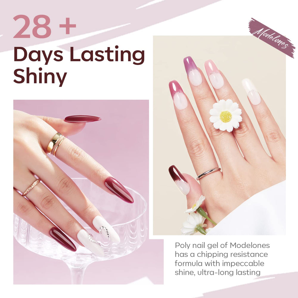 Modelones poly nail gel burgundy swatch adds depth for dramatic nails.