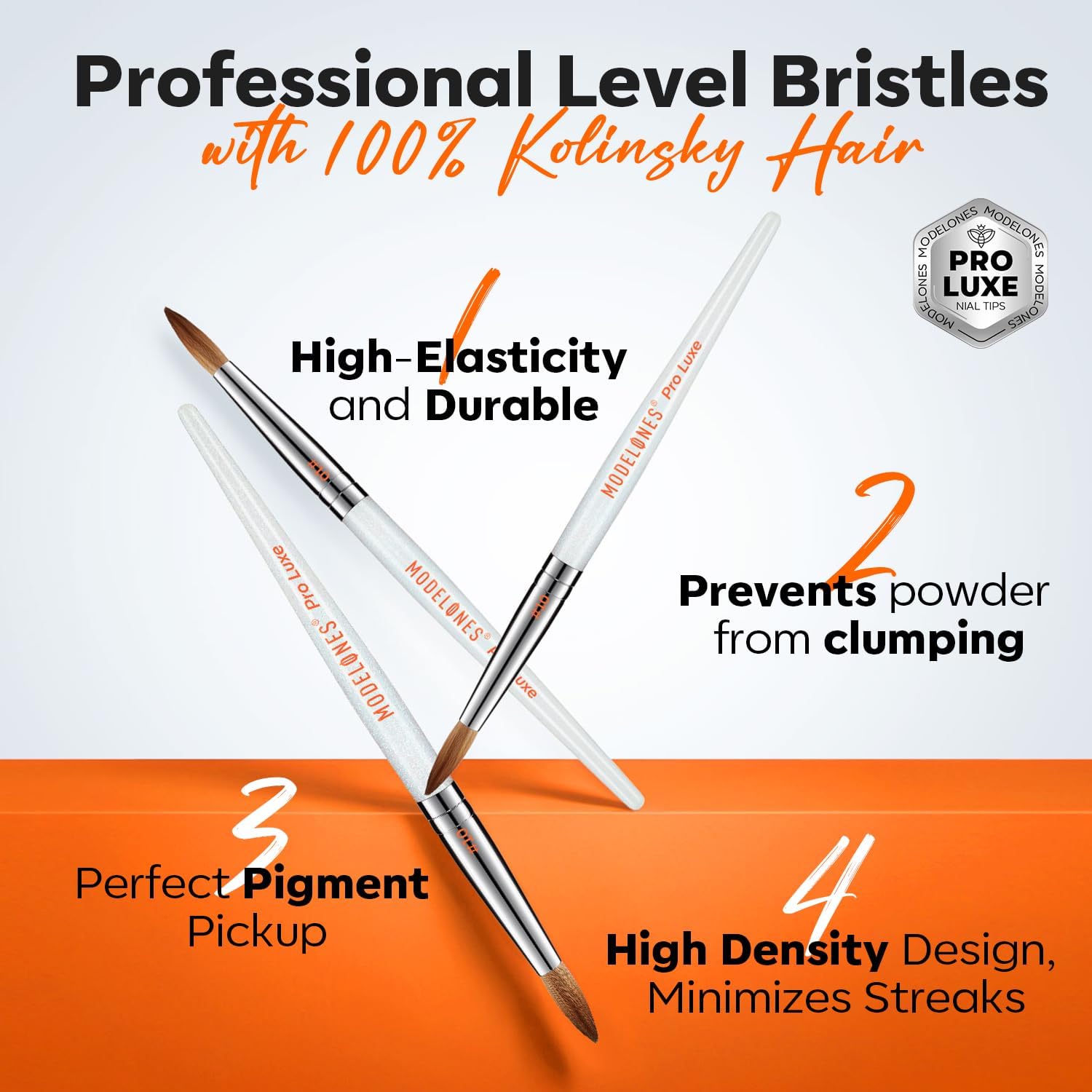Modelones Pro Luxe brush tip detail demonstrates its shape and control for sculpting.