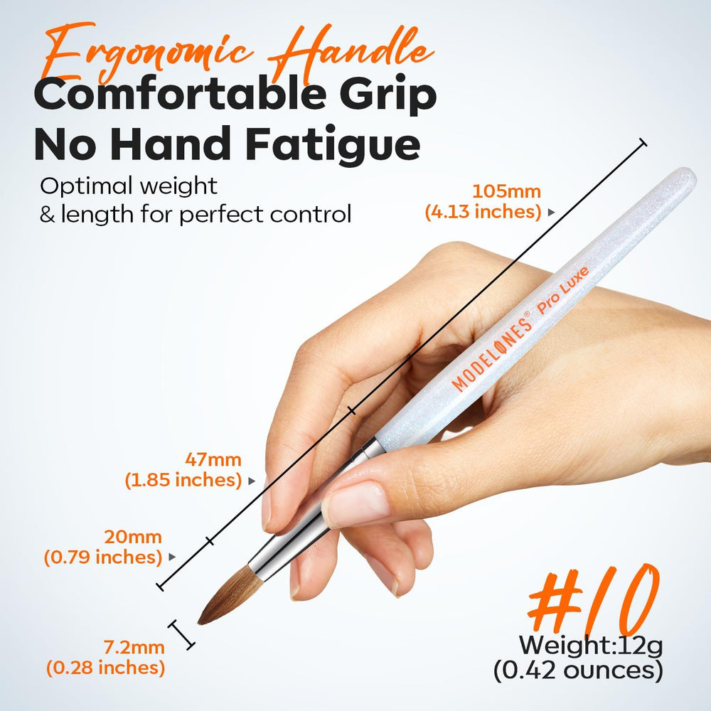 Modelones Pro Luxe brush edge near fingers highlights comfort during long sessions.