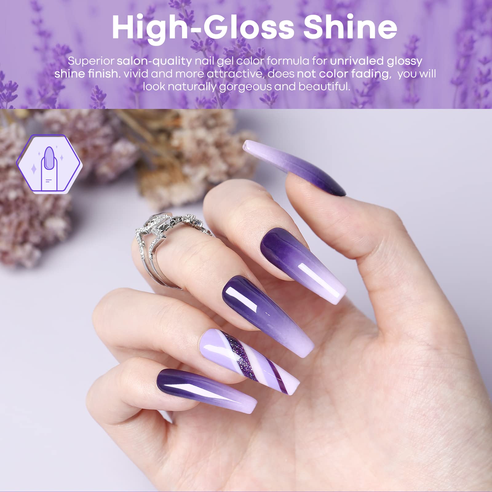 Modelones purple glitter gel colors palette with vibrant shades for DIY nail art.