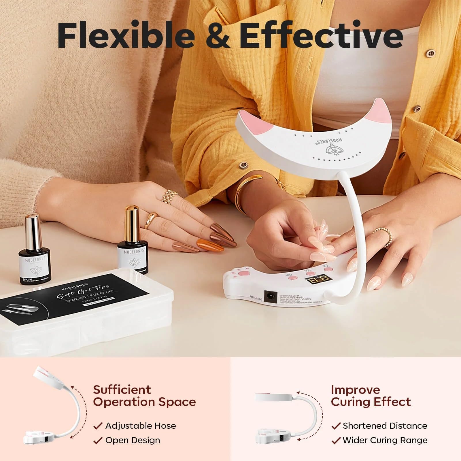 Modelones 48W nail lamp delivers quick drying in seconds for busy mornings.