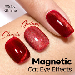 Modelones Red Cat Eye gel polish being applied on nails for smooth, even coverage.