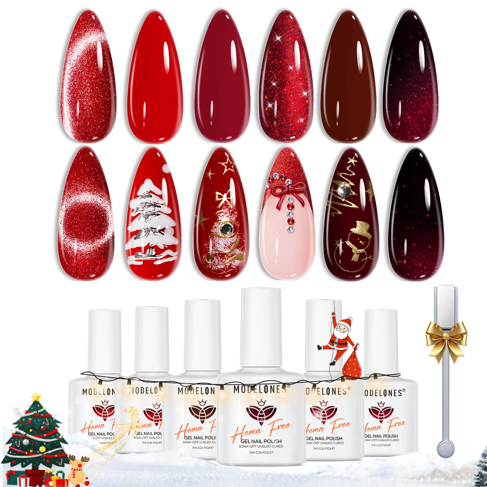 Modelones red gel nail polish set bottle close-up for a glossy manicure