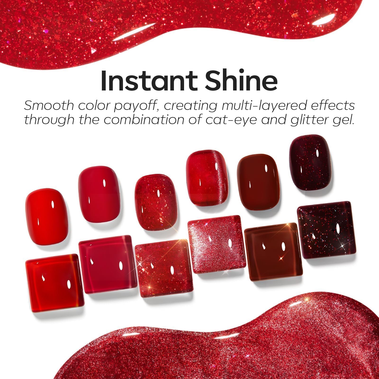 Modelones red gel nail polish set bubble-free formula demonstrated on nails