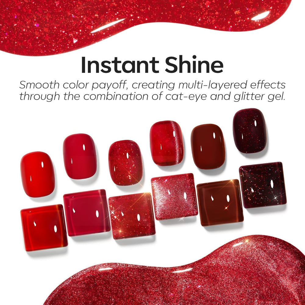 Modelones red gel nail polish set bubble-free formula demonstrated on nails