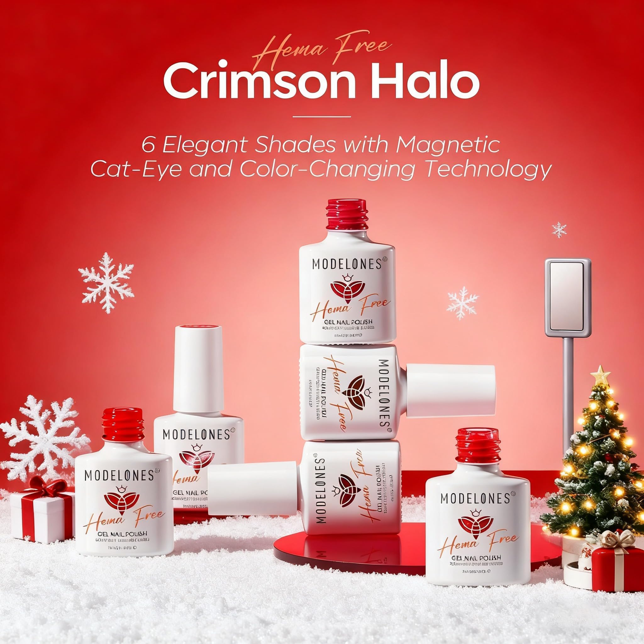 Modelones red gel nail polish set color swatches reveal six festive red hues