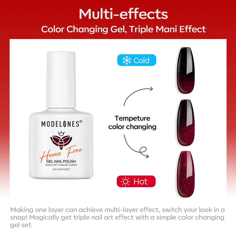 Modelones red gel nail polish set holiday-red collection showcased on nails