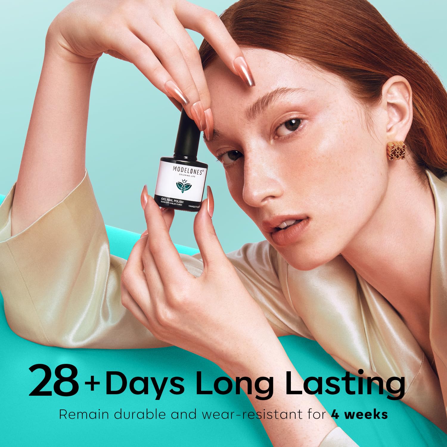 Modelones soak-off gel polish for easy removal.