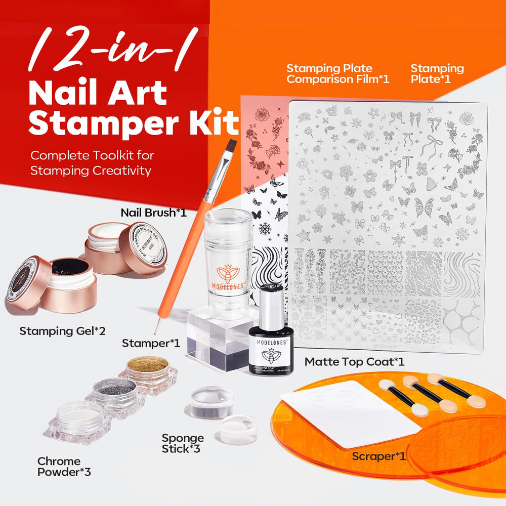 Modelones stamping plate with multi-design template for creative nail art options.