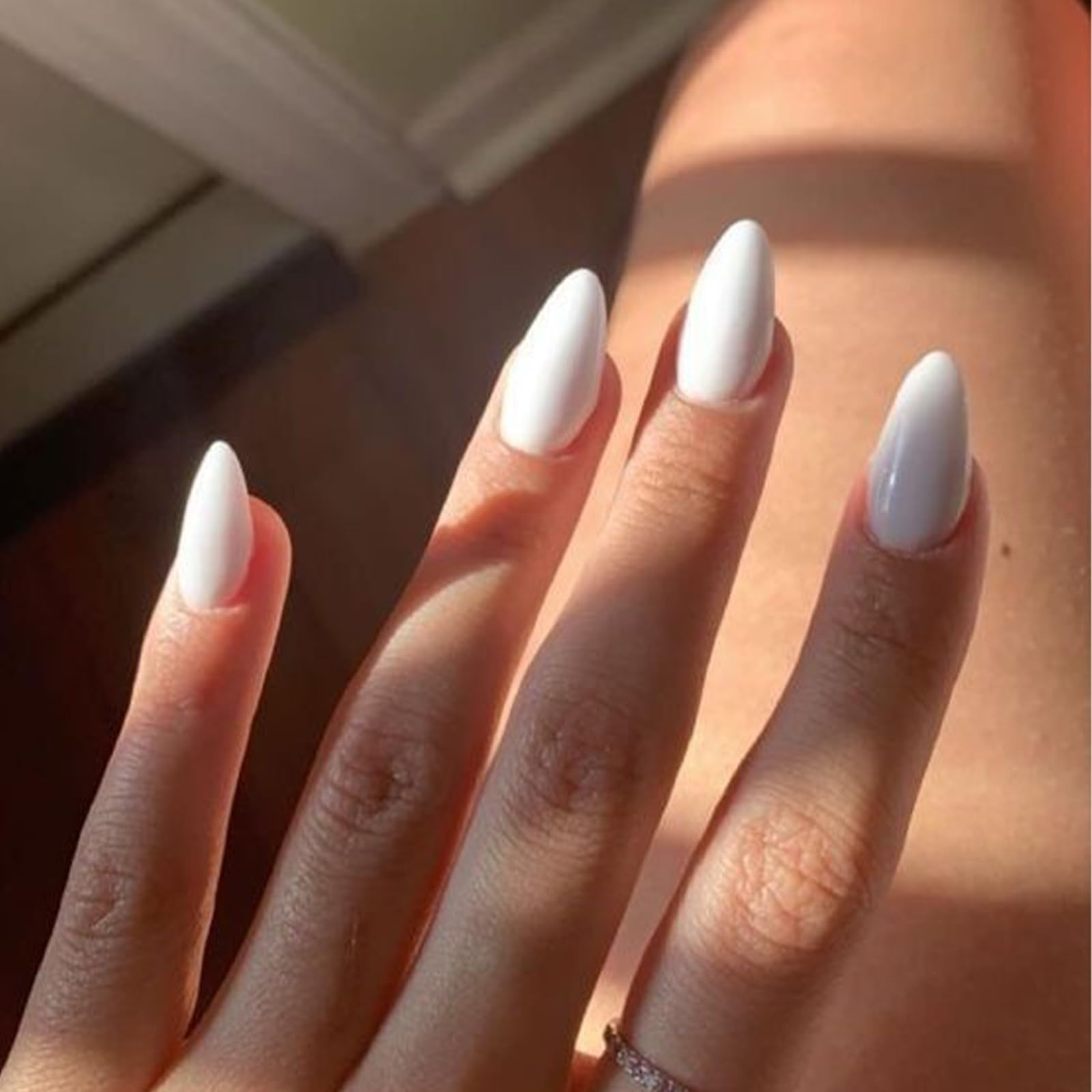 Modelones white almond press-on nails kit with 16 sizes for versatile at-home manicures